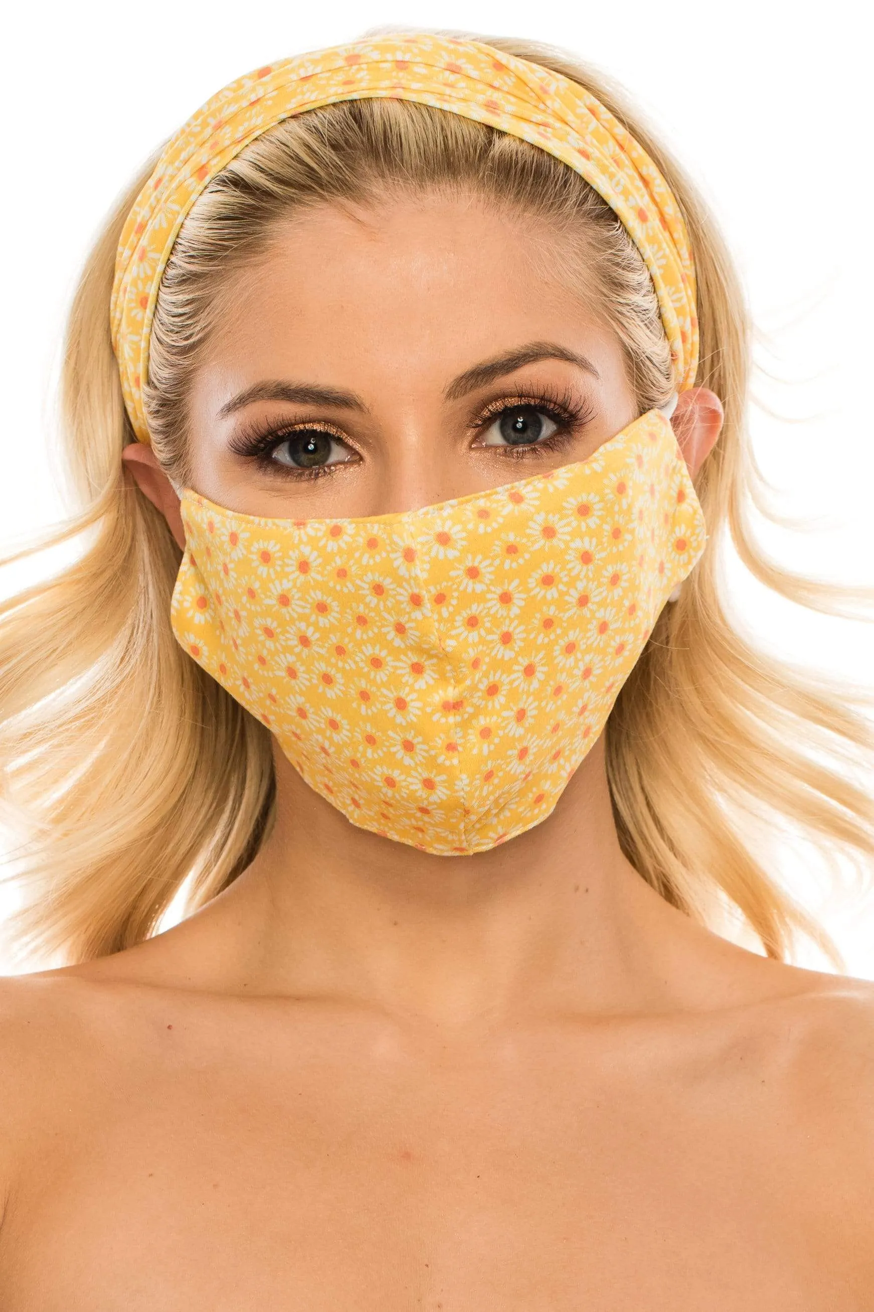 Fashion Fabric Reusable Mask with Adjustable Earloops with Matching Headband and 10 Free Filters