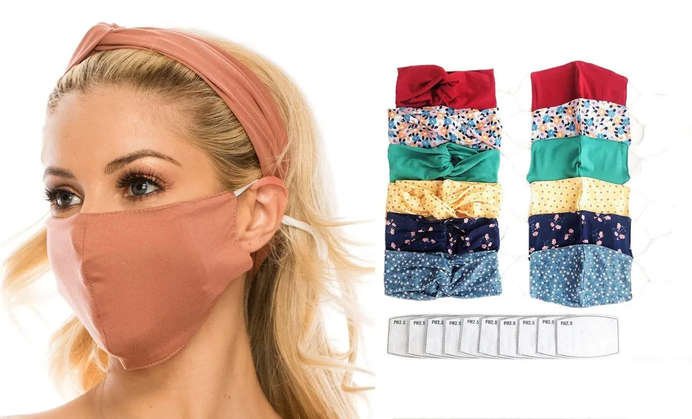 Fashion Fabric Reusable Mask with Adjustable Earloops with Matching Headband and 10 Free Filters