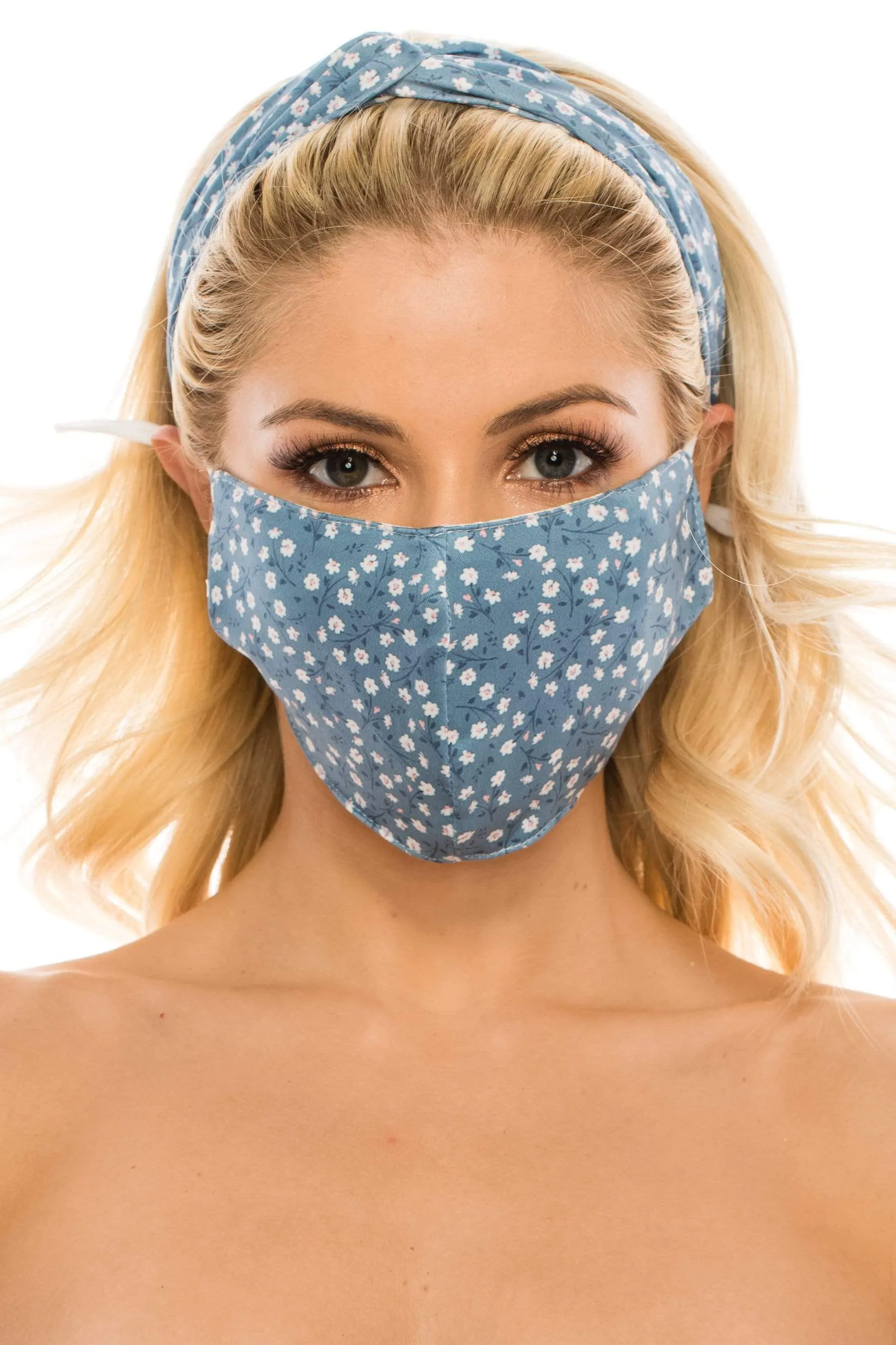 Fashion Fabric Reusable Mask with Adjustable Earloops with Matching Headband and 10 Free Filters