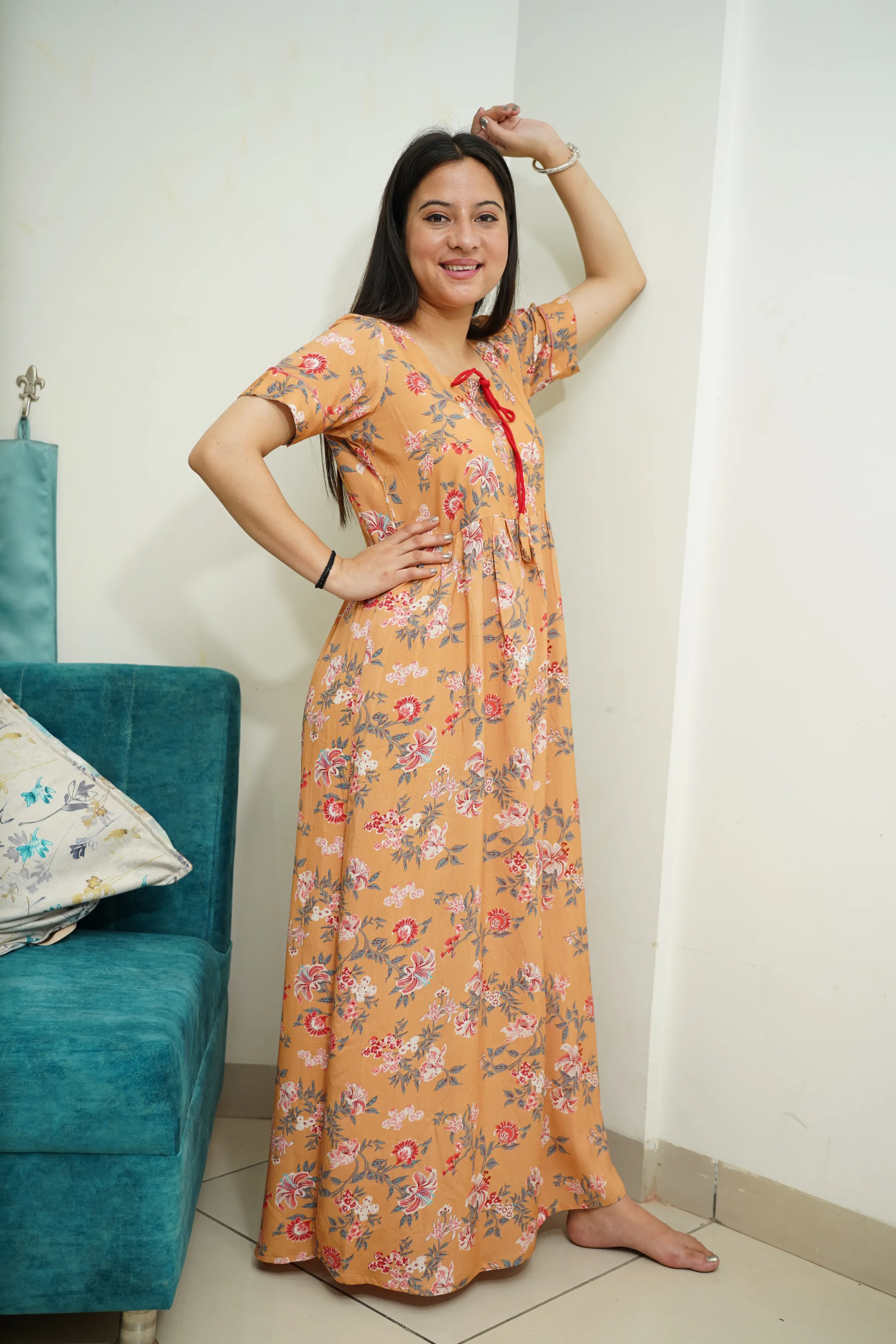 Fawn Printed Rayon Night Gown