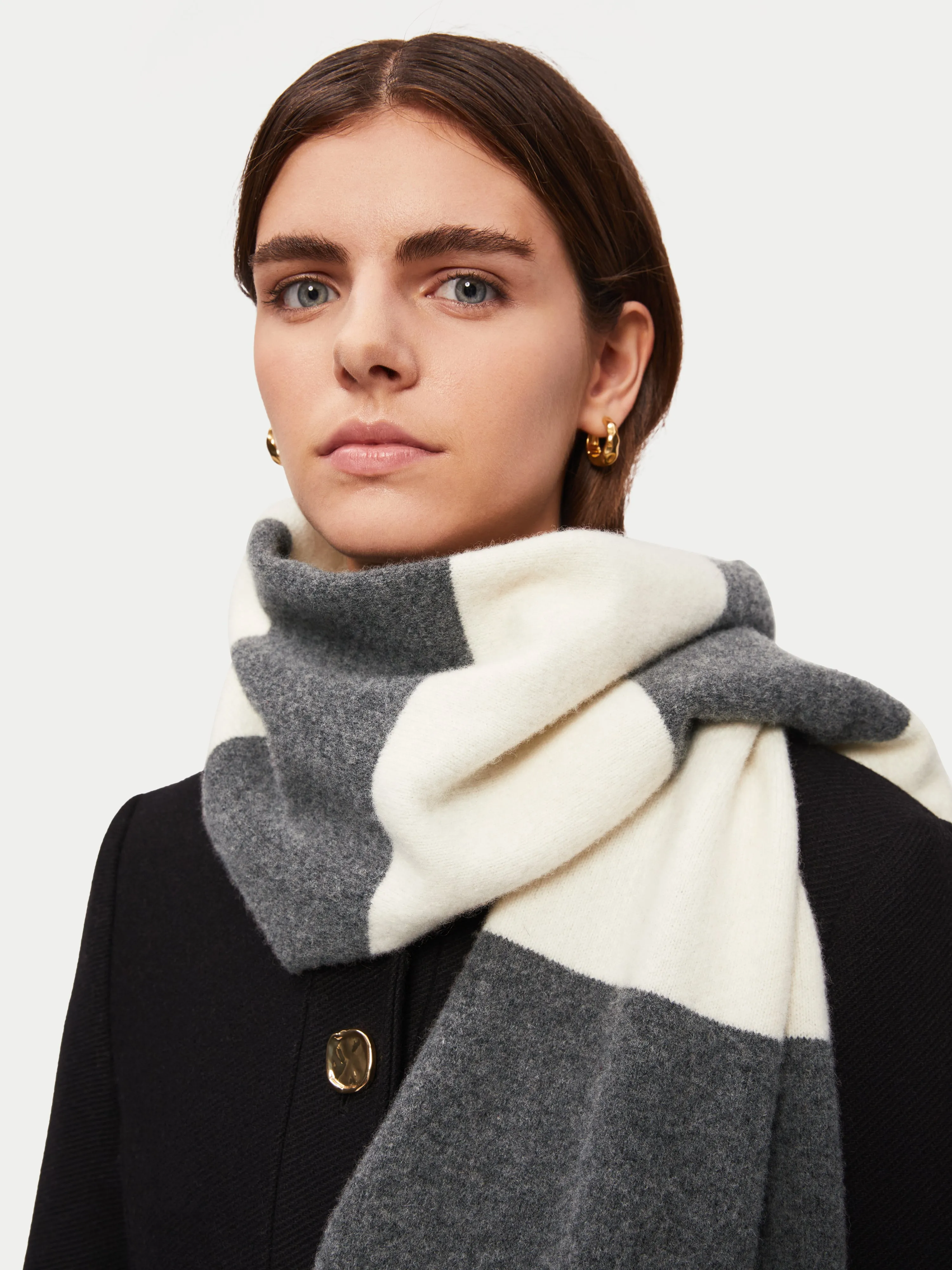 Felted Lambswool Stripe Scarf | Grey