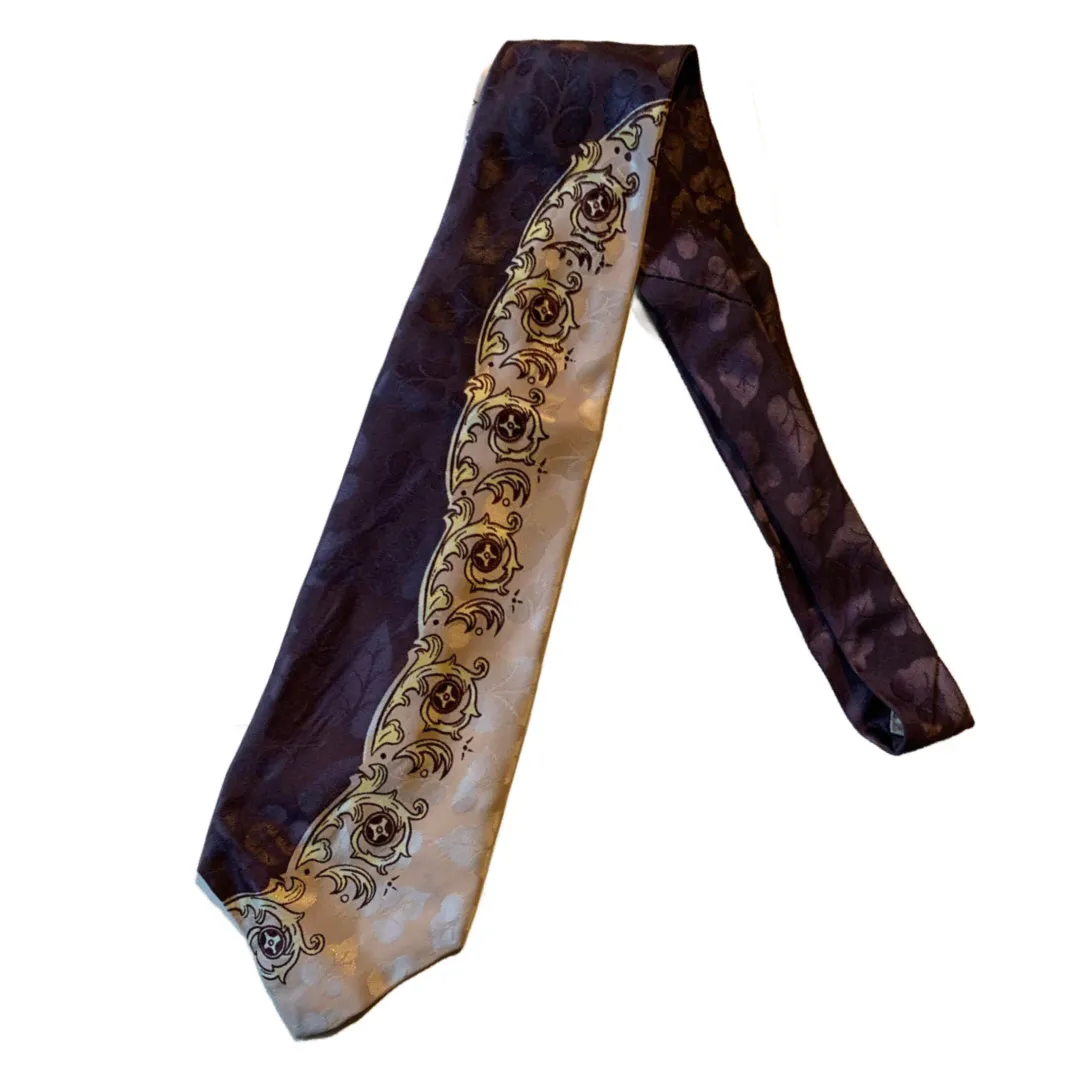 Filigree Print Plum and Pale Rose Silk Men's Tie circa 1940s