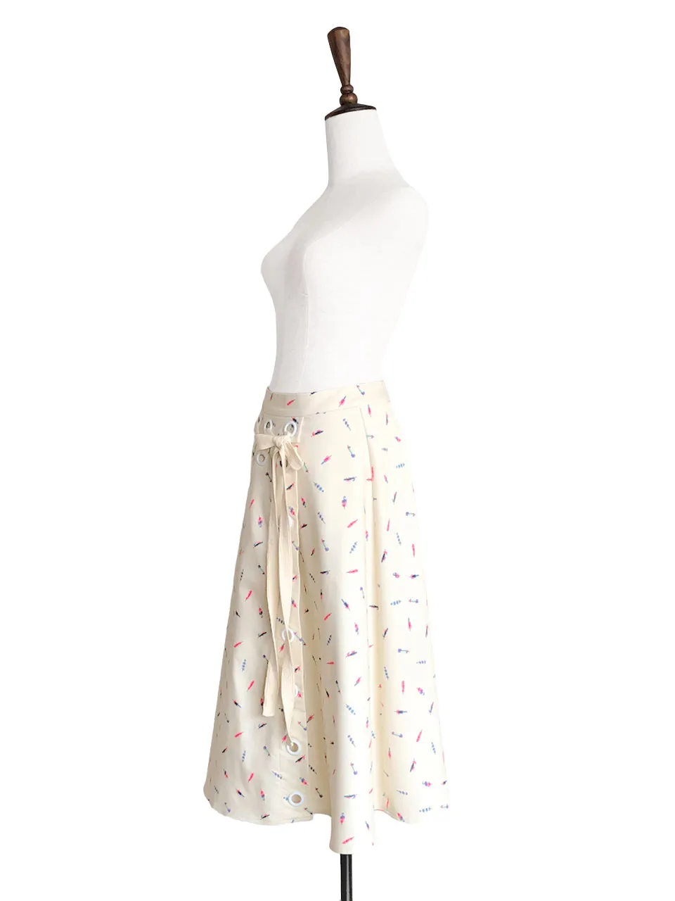 Final Sale! Feather Prints Cotton Blend Lace-up Waist Wrap Skirt