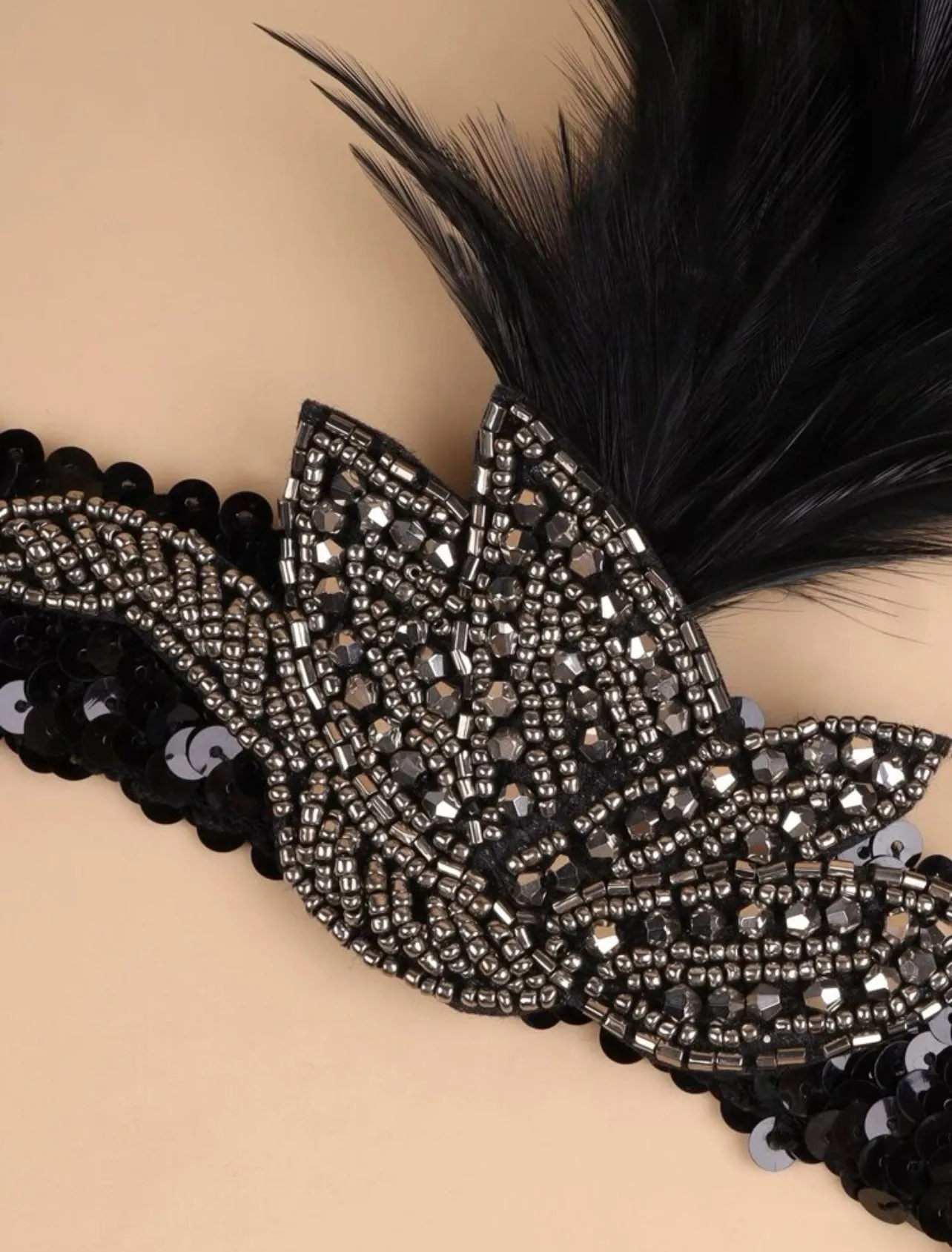 Flapper Headband - Handmade Headpiece, Sequin and Feather Headpiece, Sequin Headband, Feather Headpiece