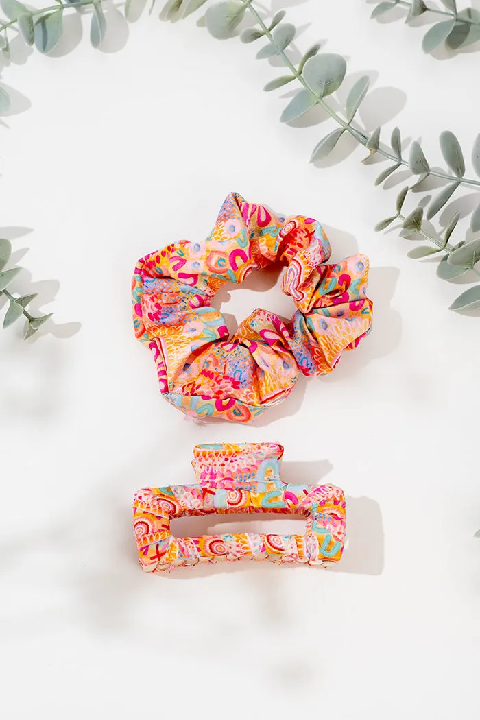 Flourishing Blooms Scrunchie & Square Claw Clip