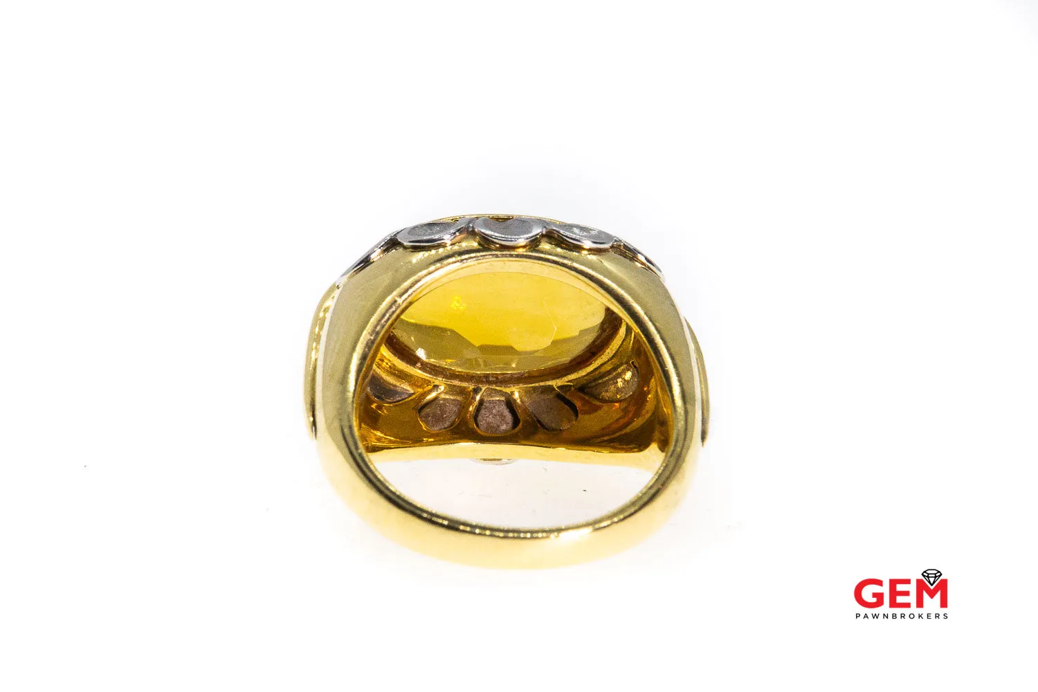 Flower Oval Cabochon Citrine Solid 950 Platinum Petals Accent 18K 750 Yellow Gold Designer Cocktail Ring Size 6 3/4