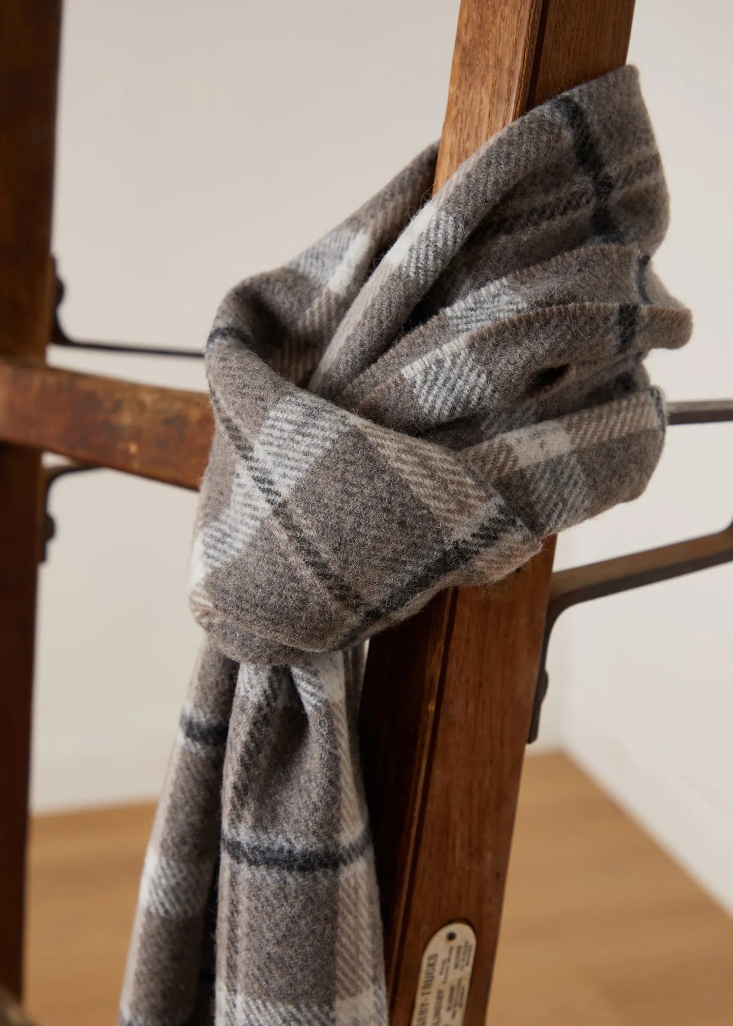 Foxford Grey & Mink Check Lambswool Scarf