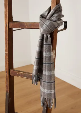 Foxford Grey & Mink Check Lambswool Scarf