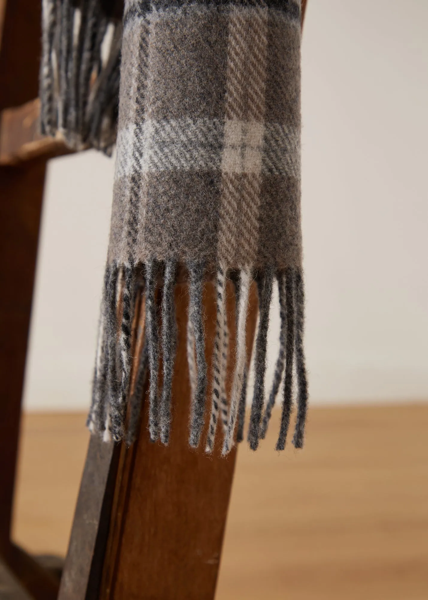 Foxford Grey & Mink Check Lambswool Scarf