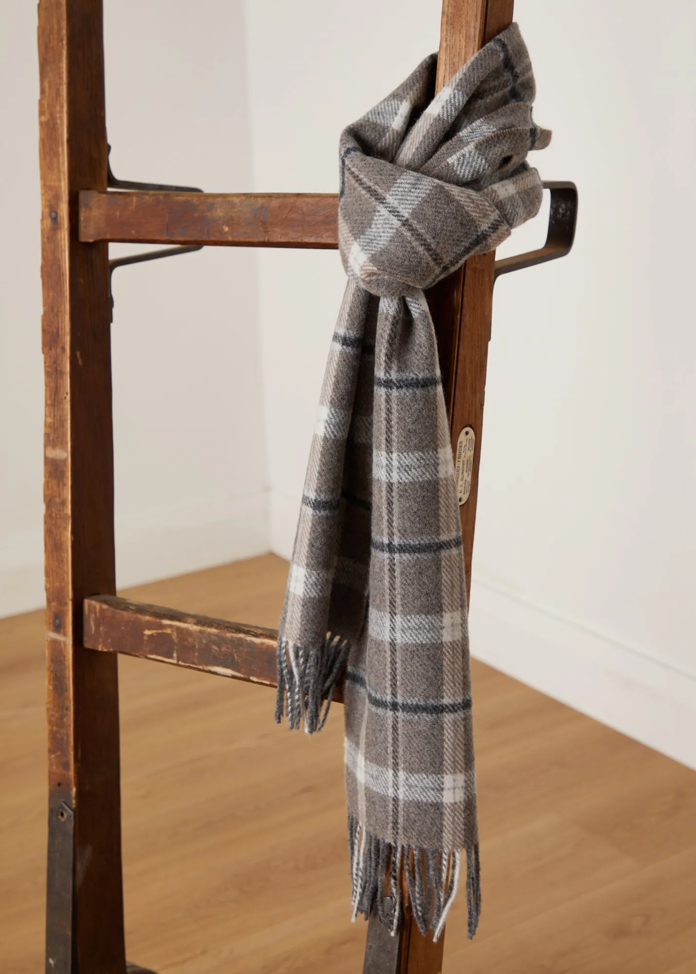 Foxford Grey & Mink Check Lambswool Scarf