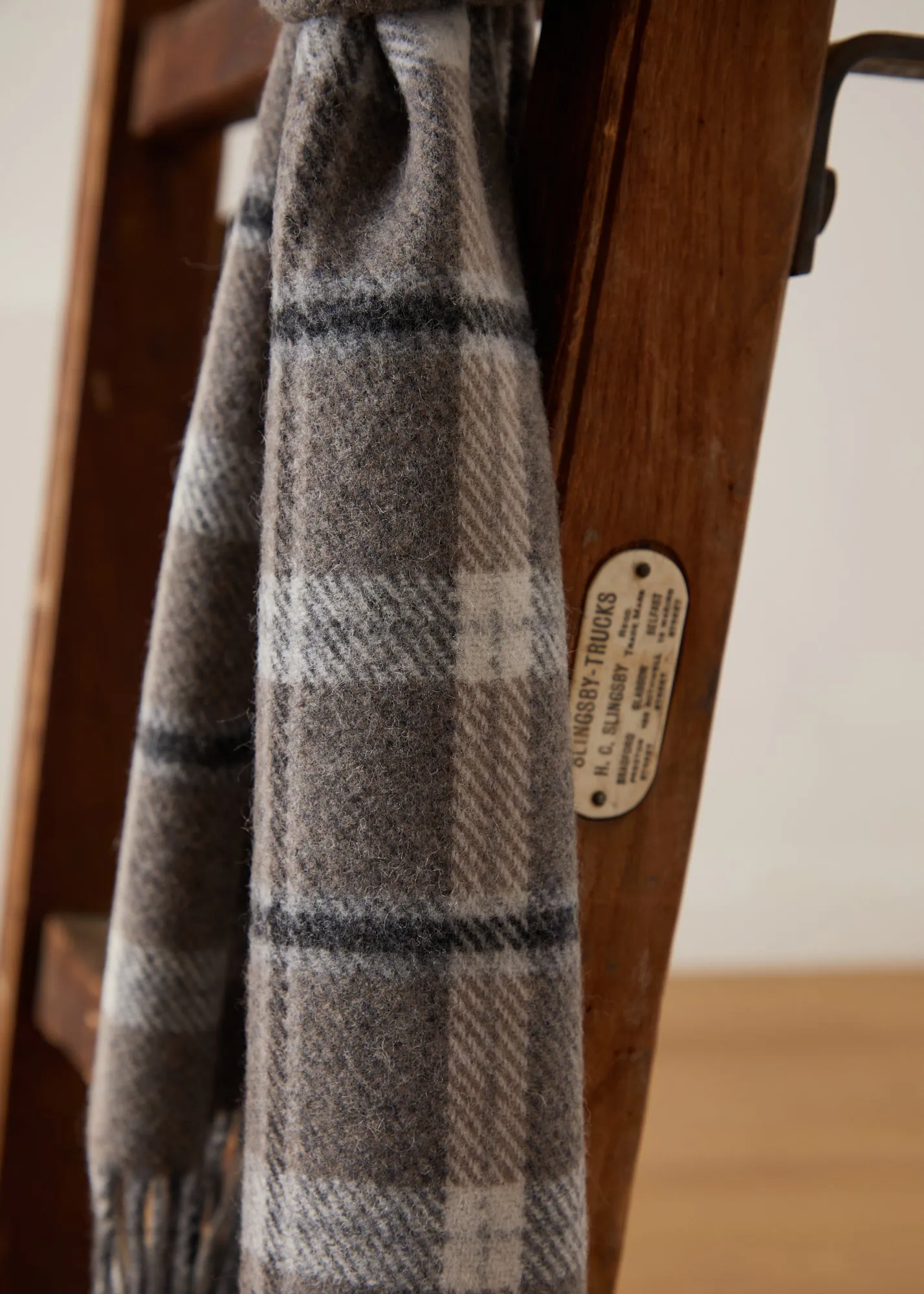 Foxford Grey & Mink Check Lambswool Scarf