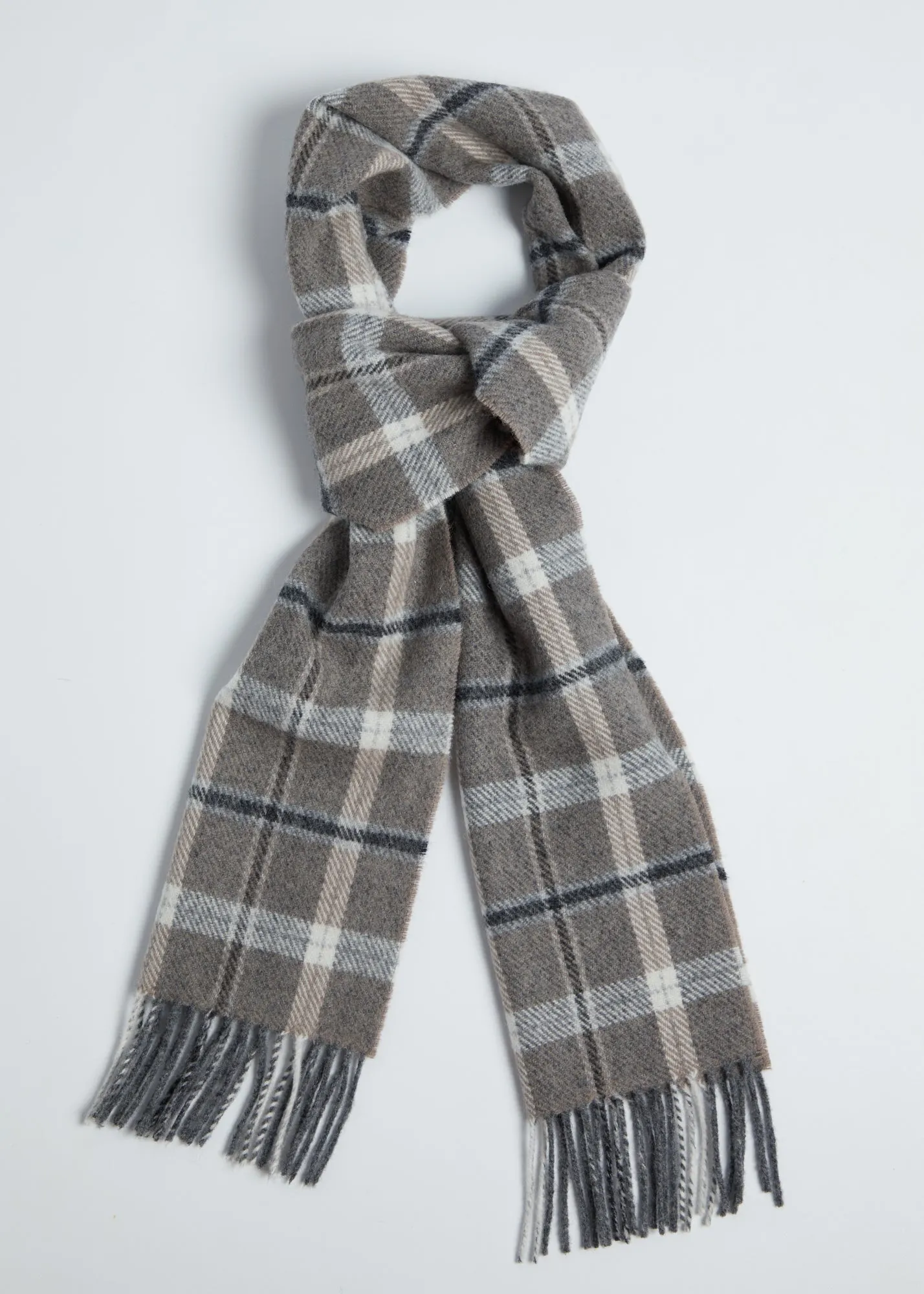 Foxford Grey & Mink Check Lambswool Scarf