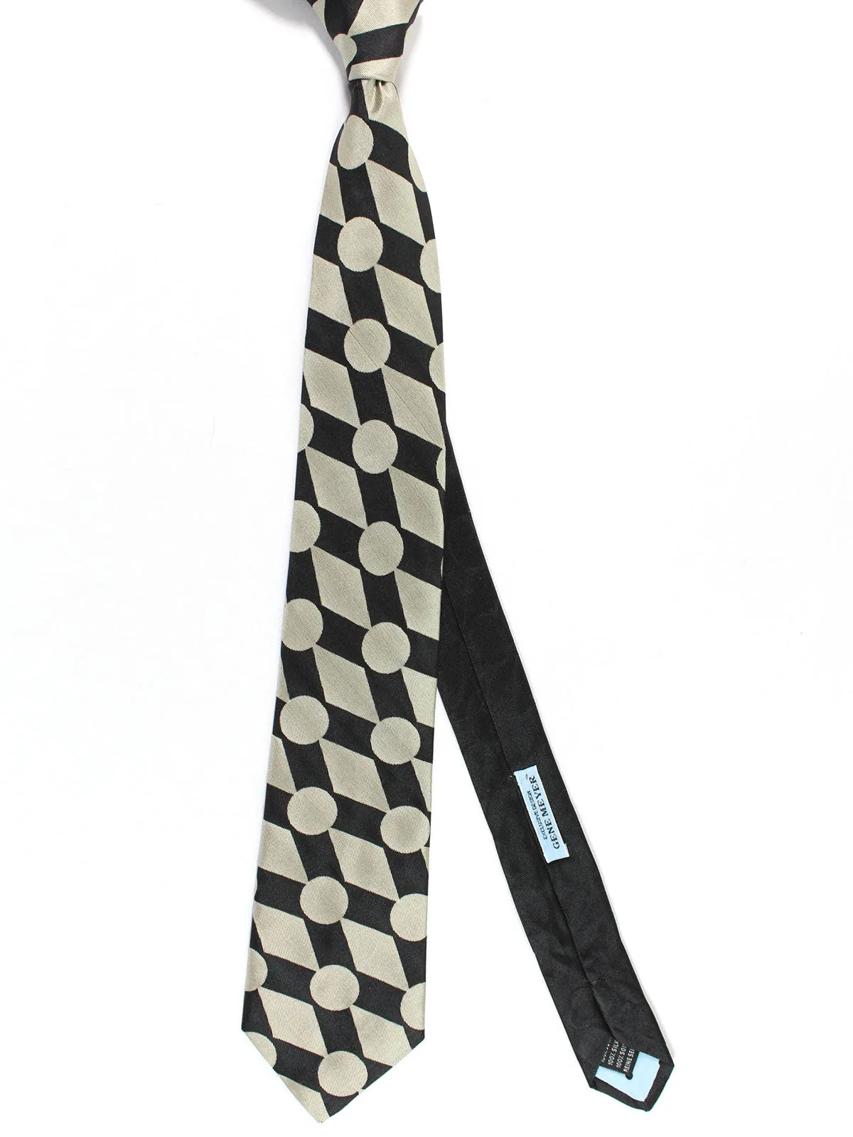 Gene Meyer Tie Black Gray Geometric Design - Hand Made in Italy