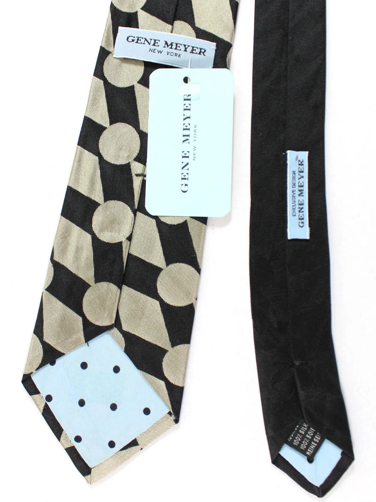 Gene Meyer Tie Black Gray Geometric Design - Hand Made in Italy