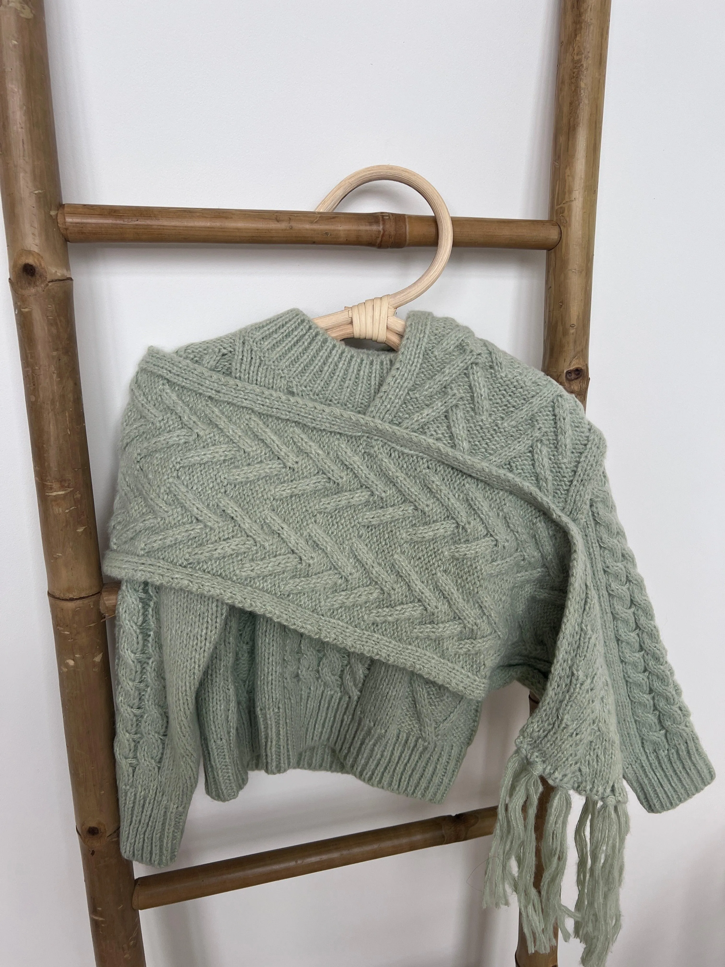 Girls Jumper with Scarf in Sage