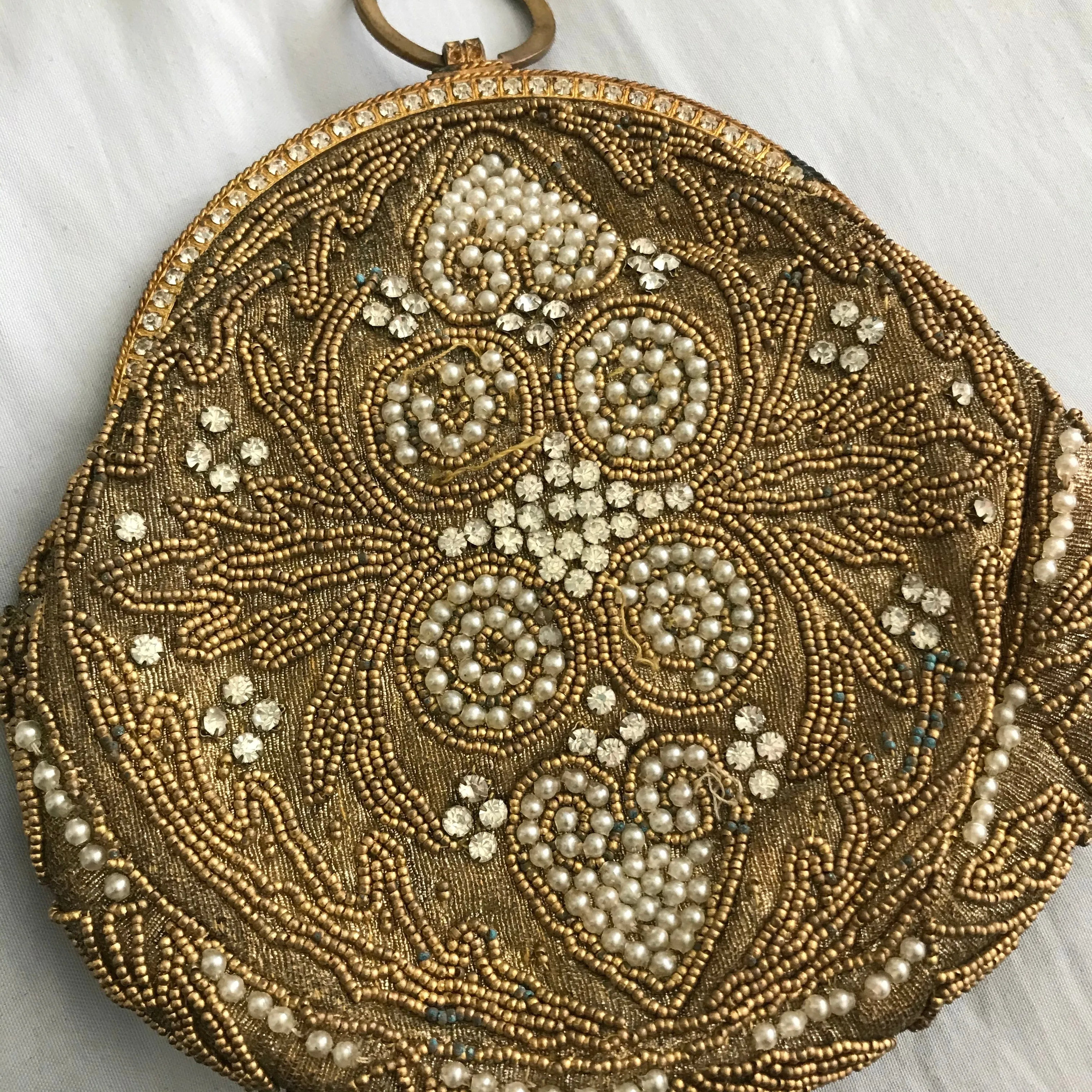 Golden Metallic Thread Embroidered and Beaded Evening Tango Bag circa 1920s