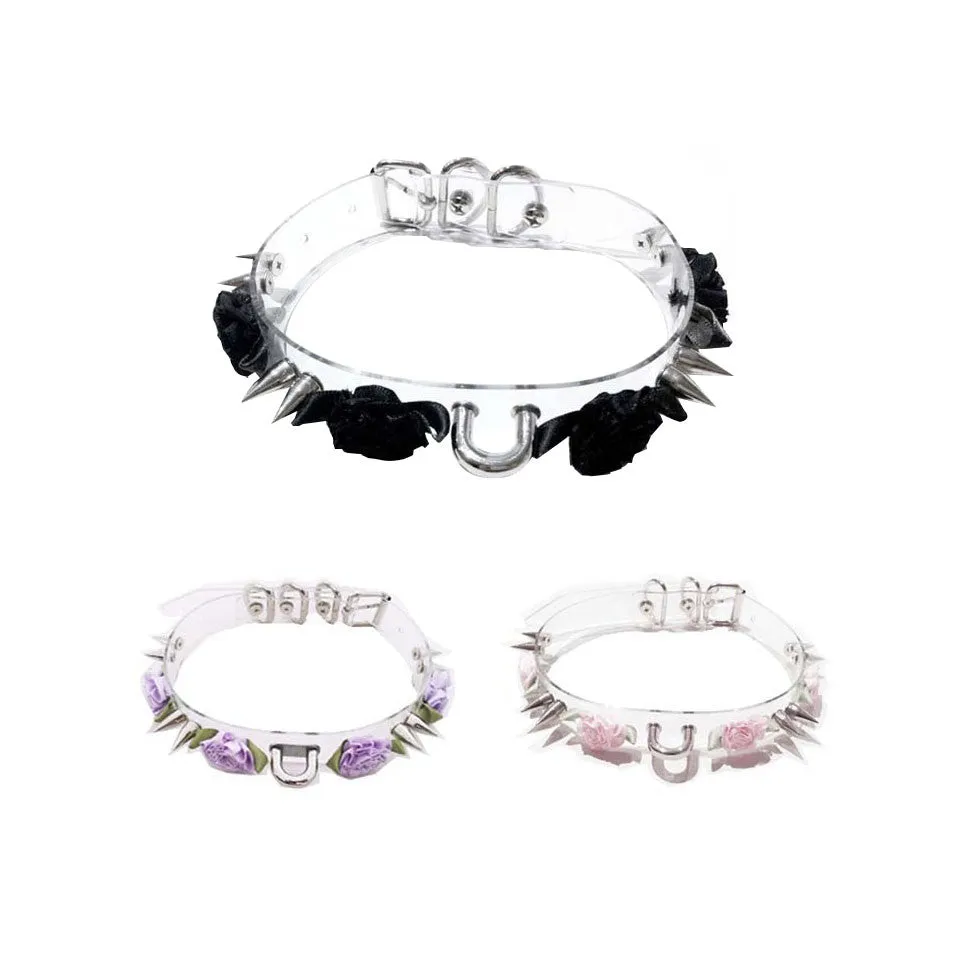 GOTH ROSE CLEAR PU CHOKER