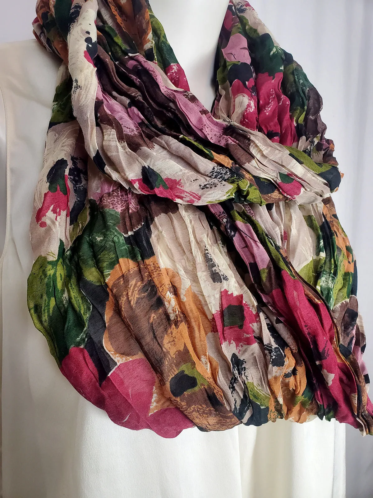 Green & Purple Floral Crinkle Infinity Scarf