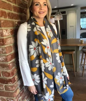 Grey Bold Blooms Scarf