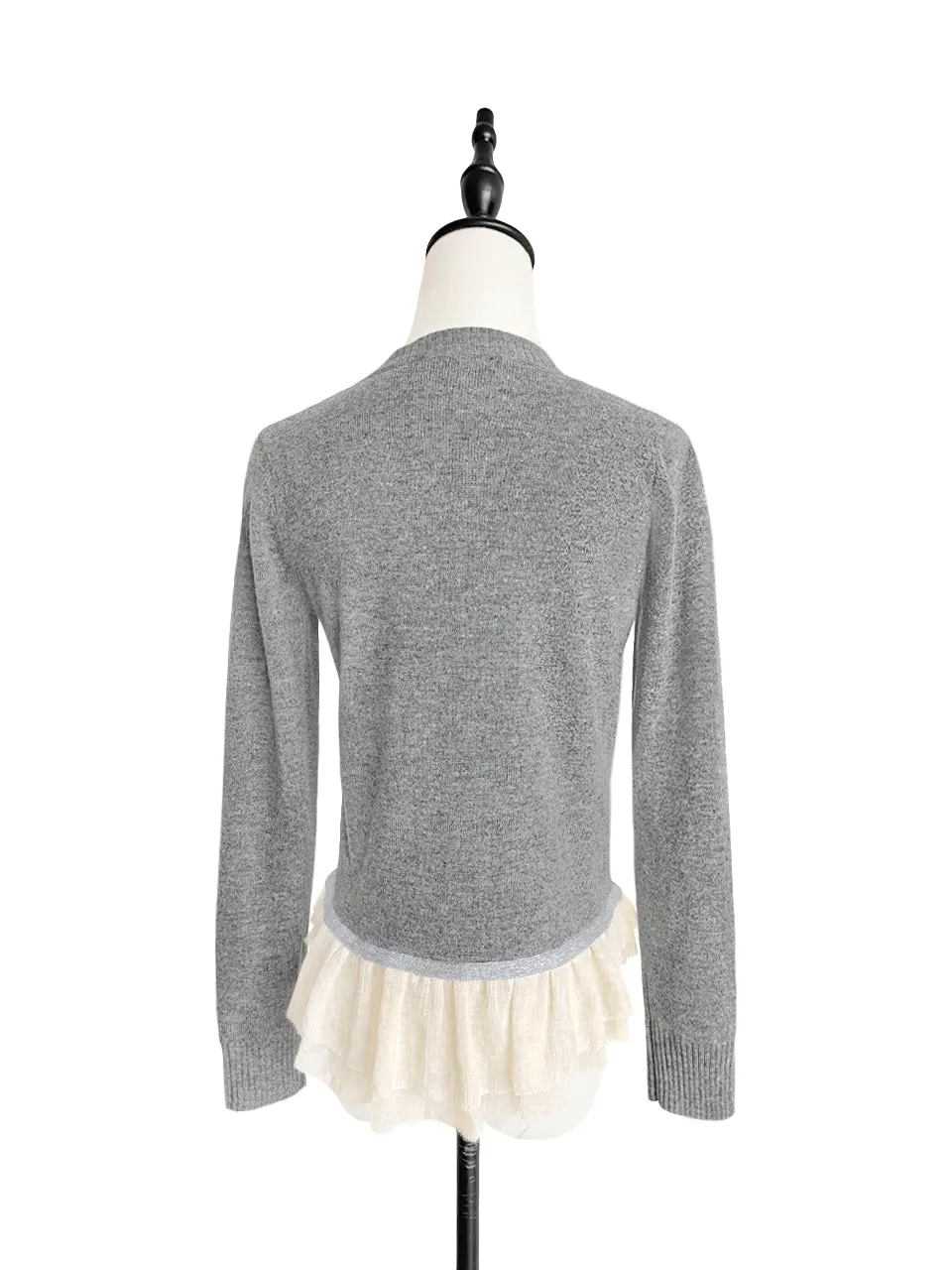 Grey Cashmere & Wool Blended Chiffon Ruffle Hem Cardigan