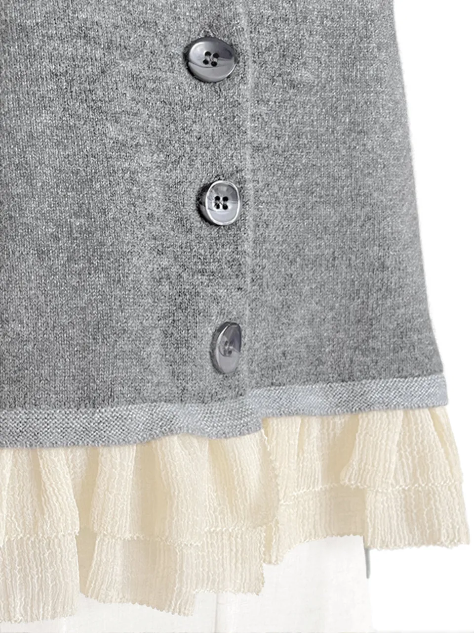 Grey Cashmere & Wool Blended Chiffon Ruffle Hem Cardigan