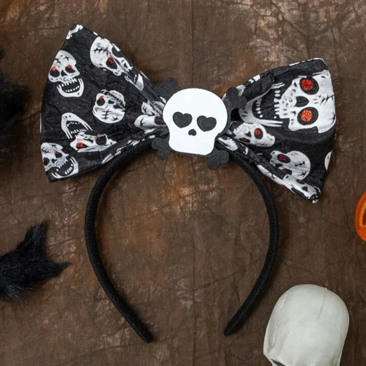 Halloween Skull Headband - Handmade Headpiece, Halloween Headpiece, Skull Bow, Skull Headpiece