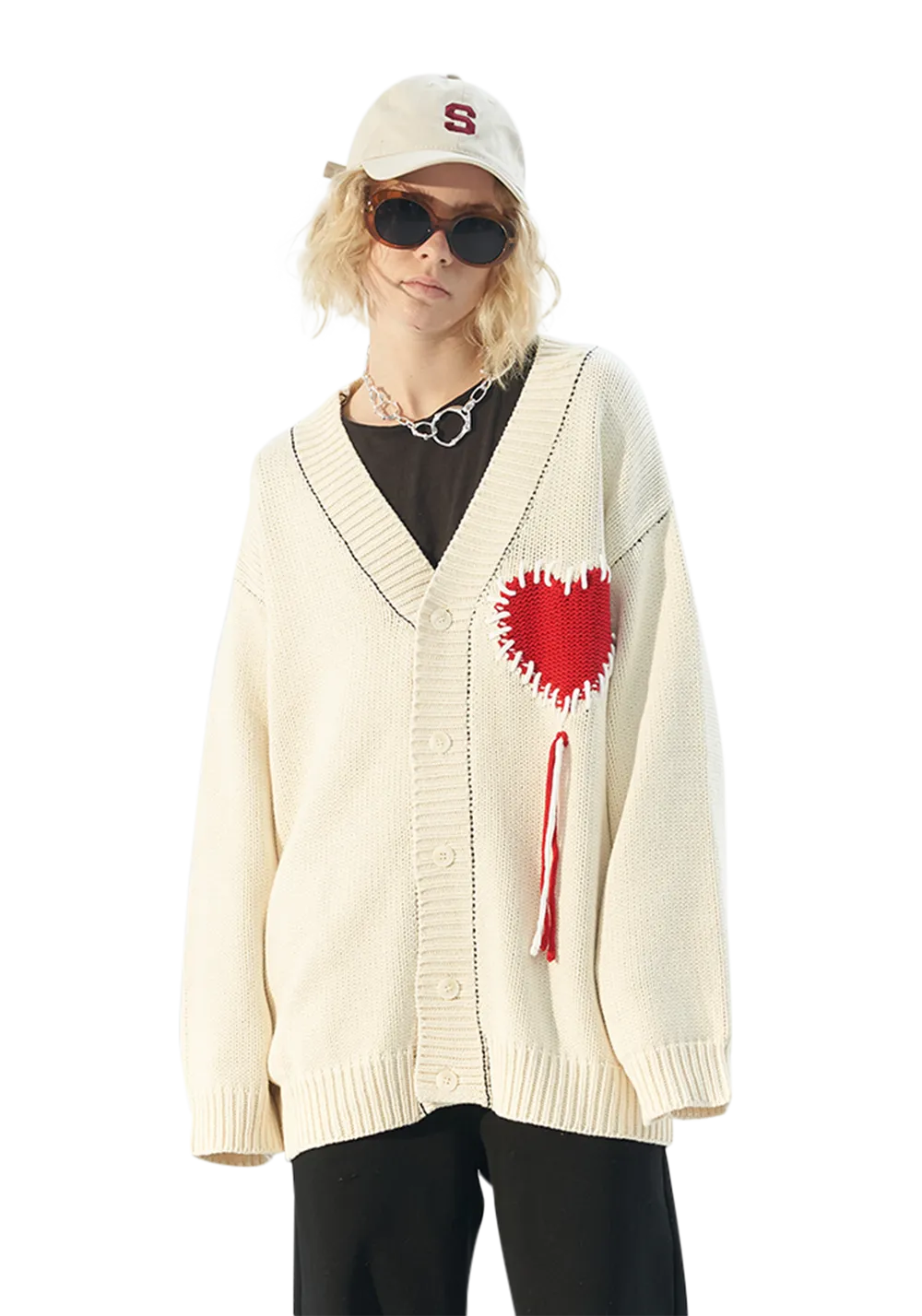 Heart Tassel Knit Cardigan