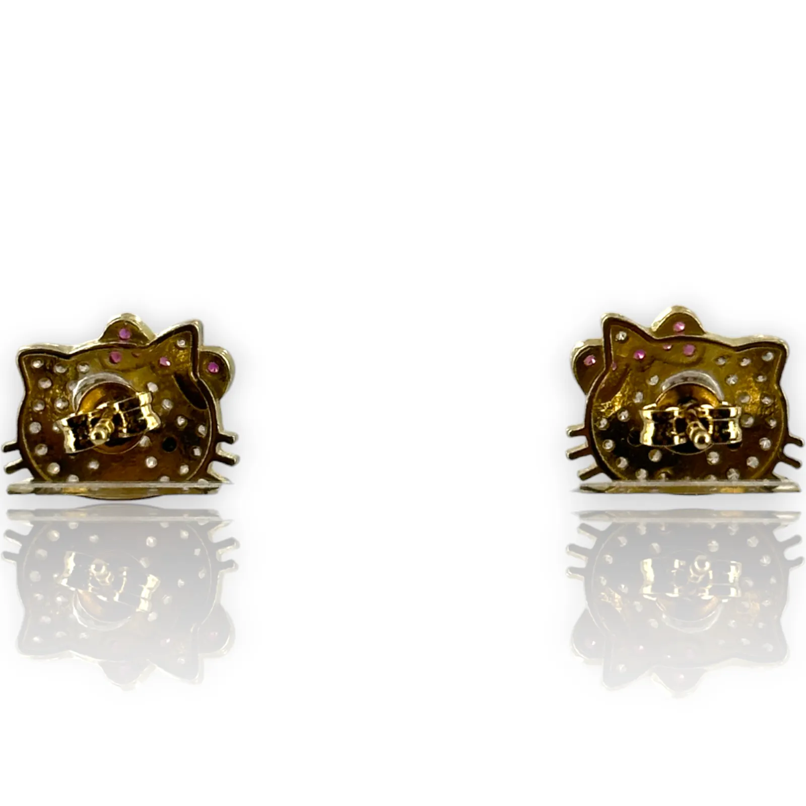 Hello Kitty Cubic Zirconia 14KT 585 Yellow Gold Stud Earrings