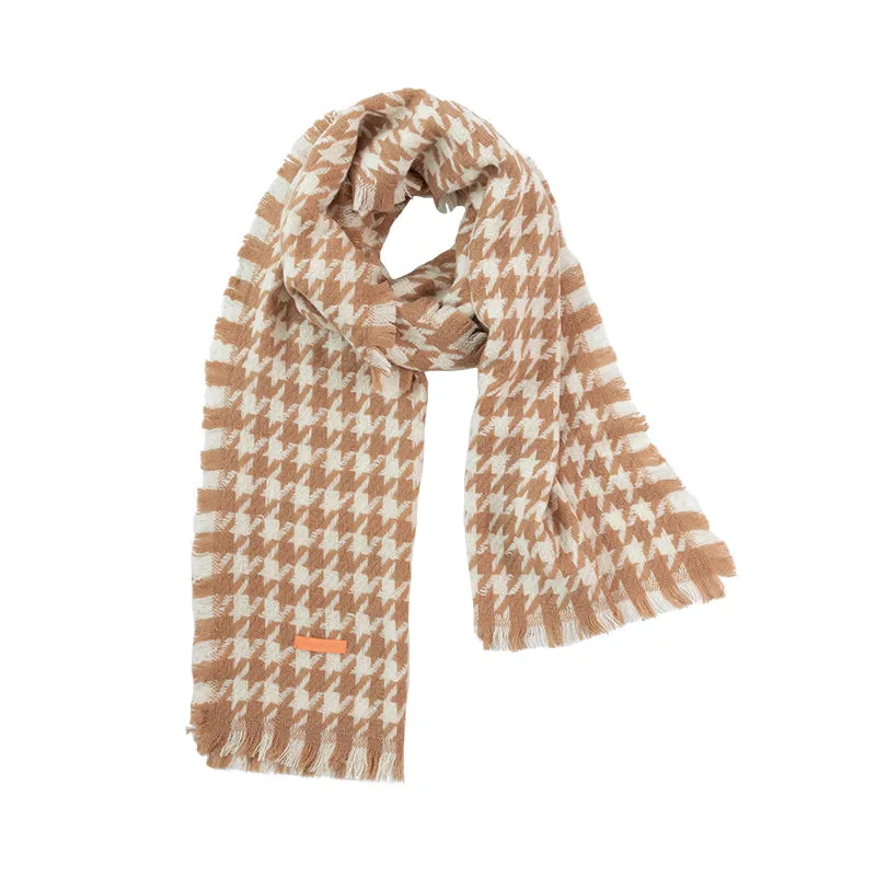 Houndstooth Wool Scarf - Beige