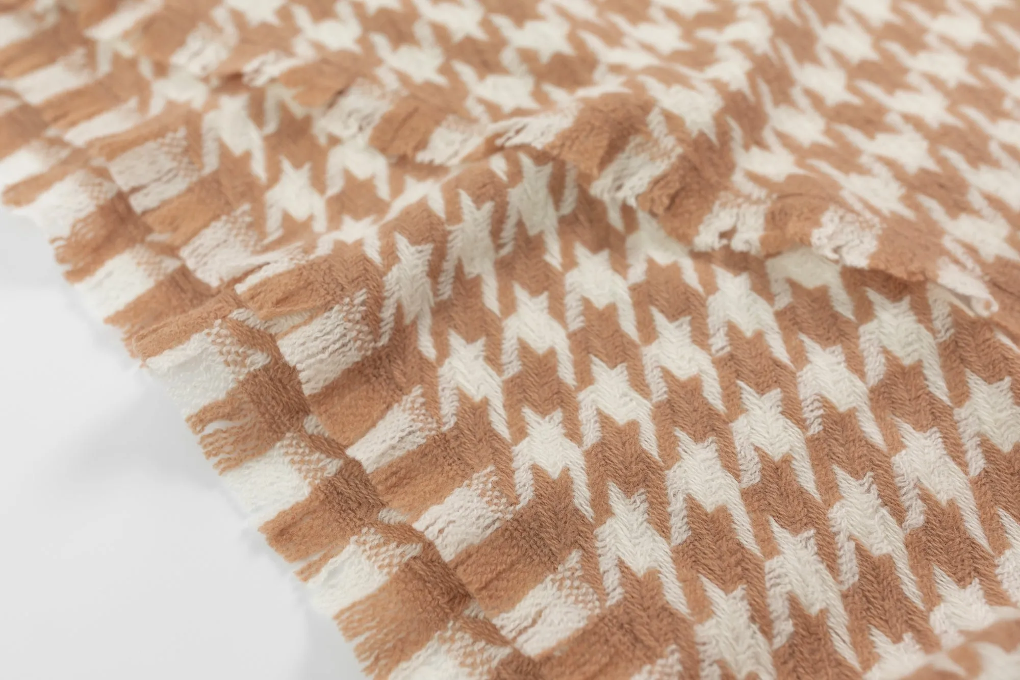 Houndstooth Wool Scarf - Beige