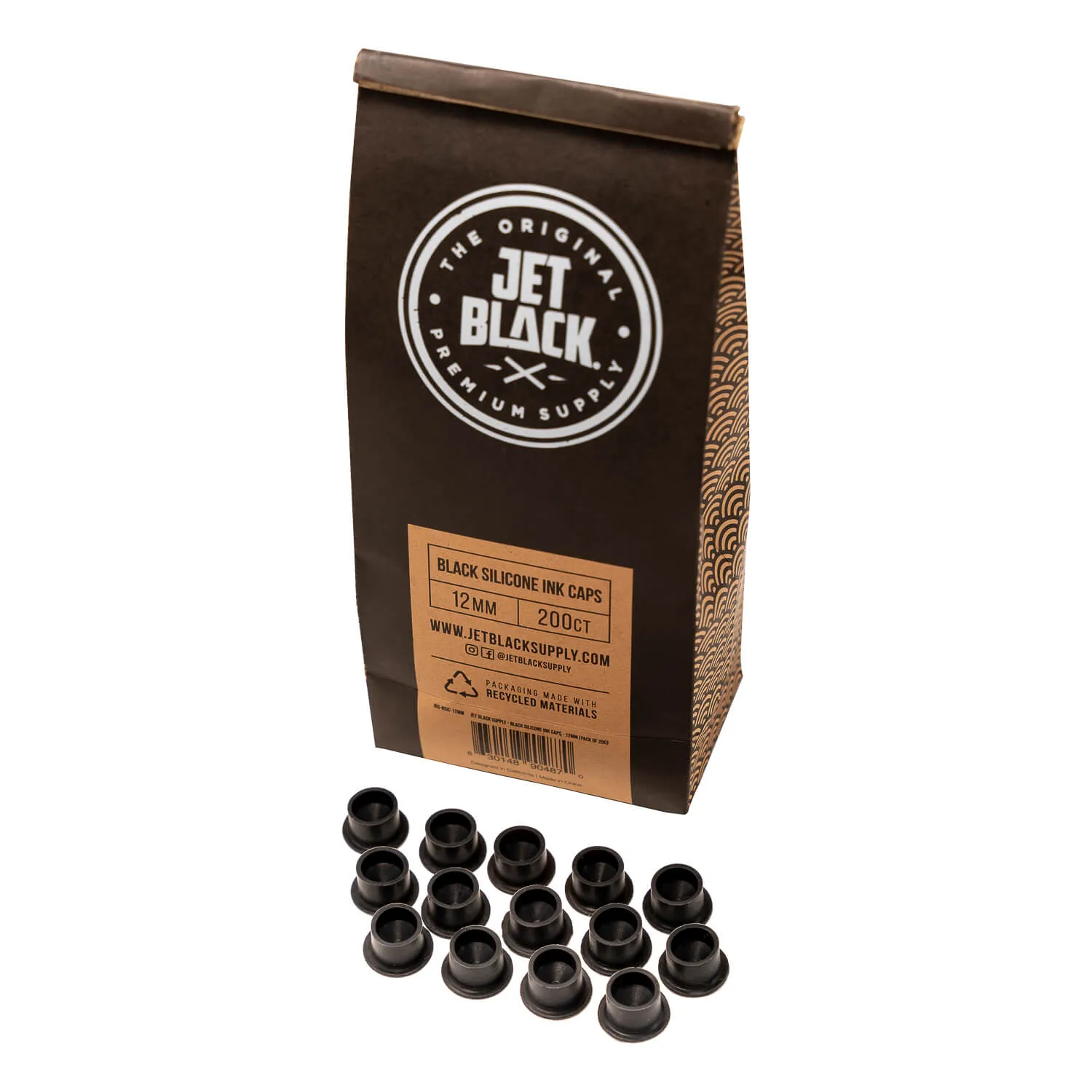 Jet Black - Solid & Reliable Black Silicone Ink Caps - 12mm (200ct)