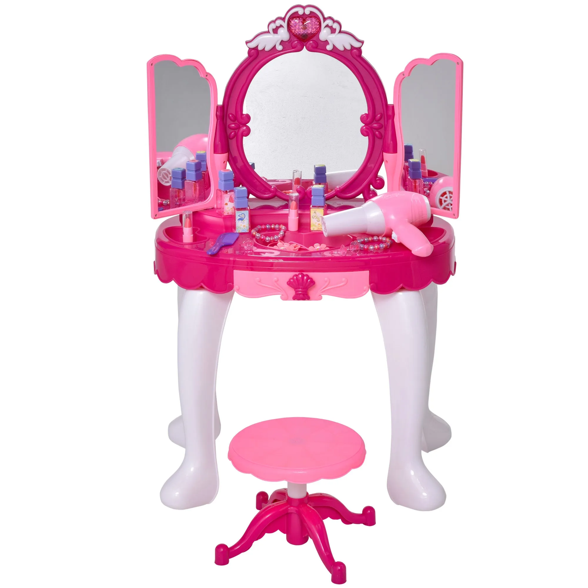 Kids Pretend Play Plastic Vanity Table Set w/ Sound Effect Pink