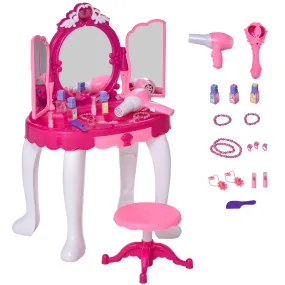 Kids Pretend Play Plastic Vanity Table Set w/ Sound Effect Pink