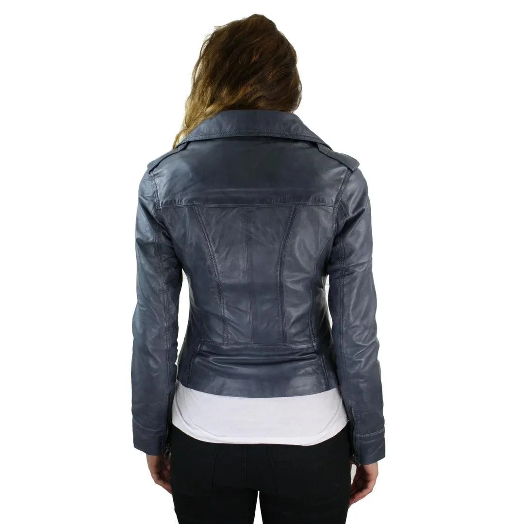 Ladies Women Real Leather Biker Rock Purple Red Slim Fit Jacket