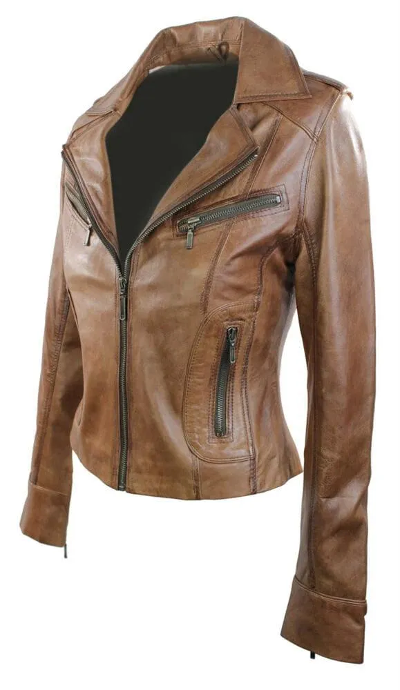 Ladies Women Real Leather Biker Rock Purple Red Slim Fit Jacket