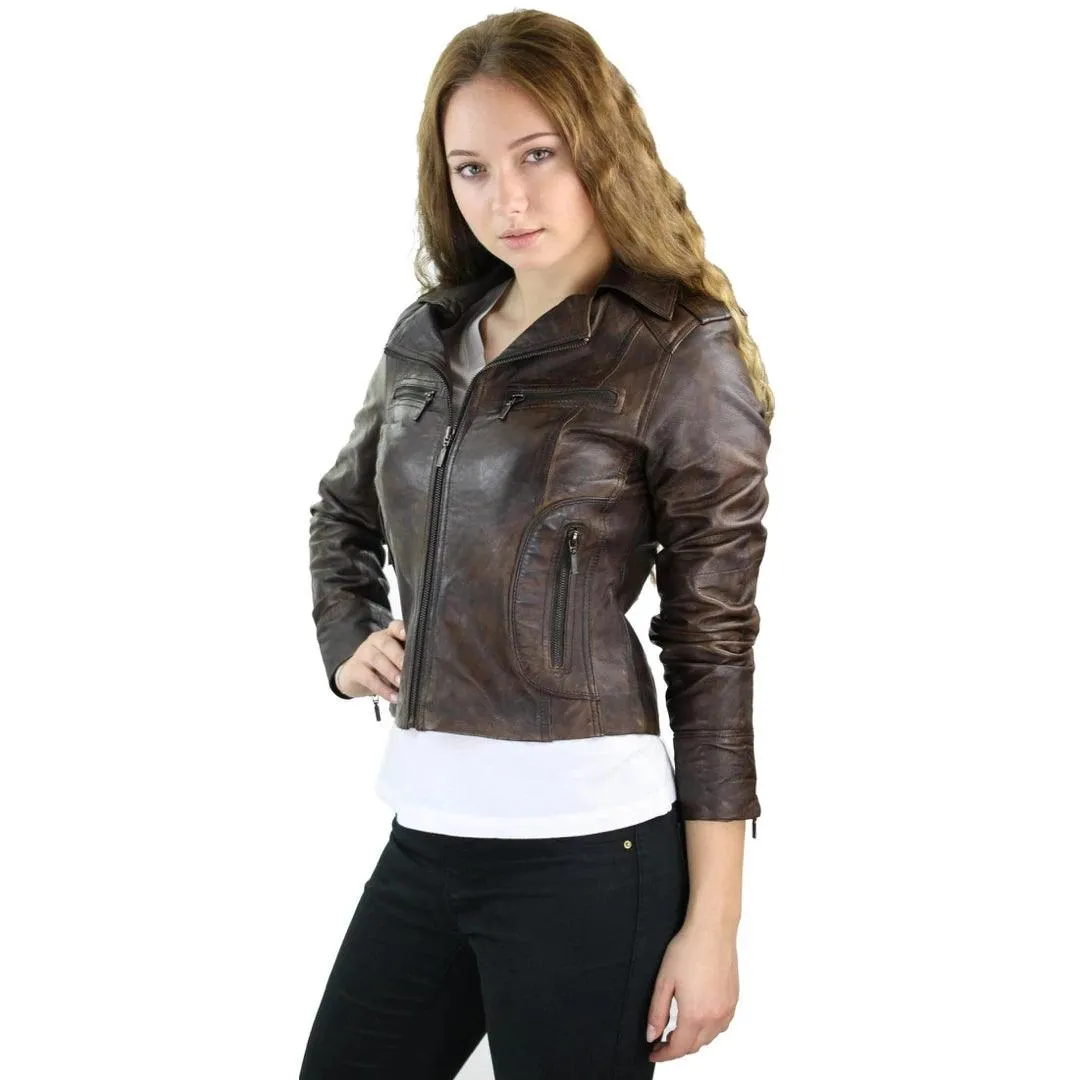 Ladies Women Real Leather Biker Rock Purple Red Slim Fit Jacket