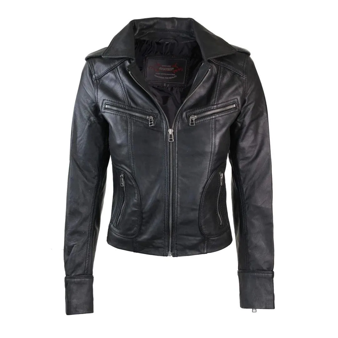 Ladies Women Real Leather Biker Rock Purple Red Slim Fit Jacket