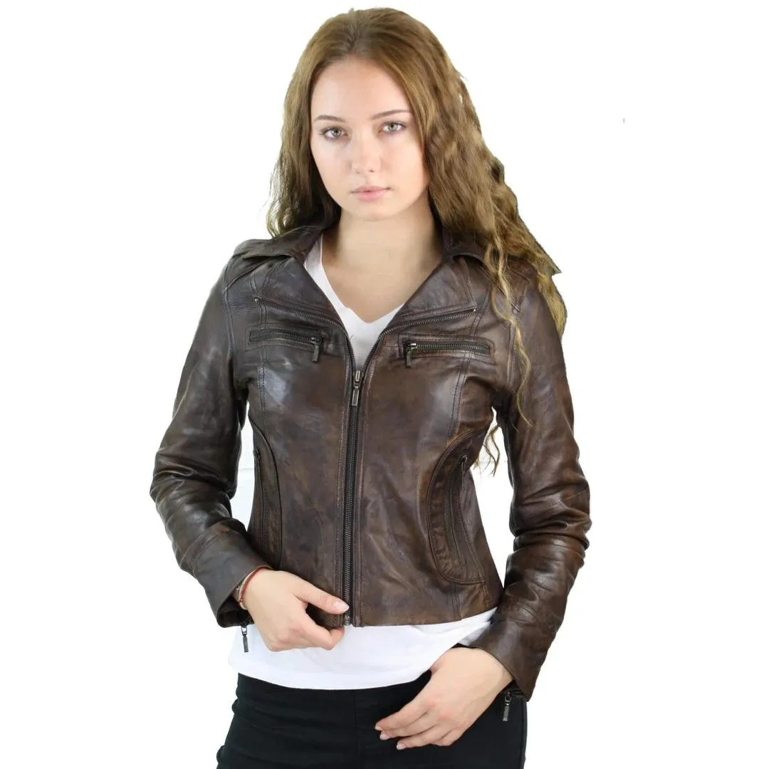 Ladies Women Real Leather Biker Rock Purple Red Slim Fit Jacket