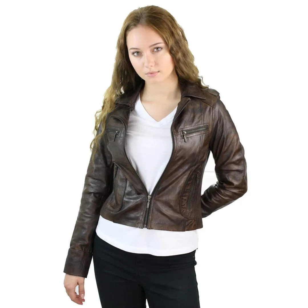 Ladies Women Real Leather Biker Rock Purple Red Slim Fit Jacket