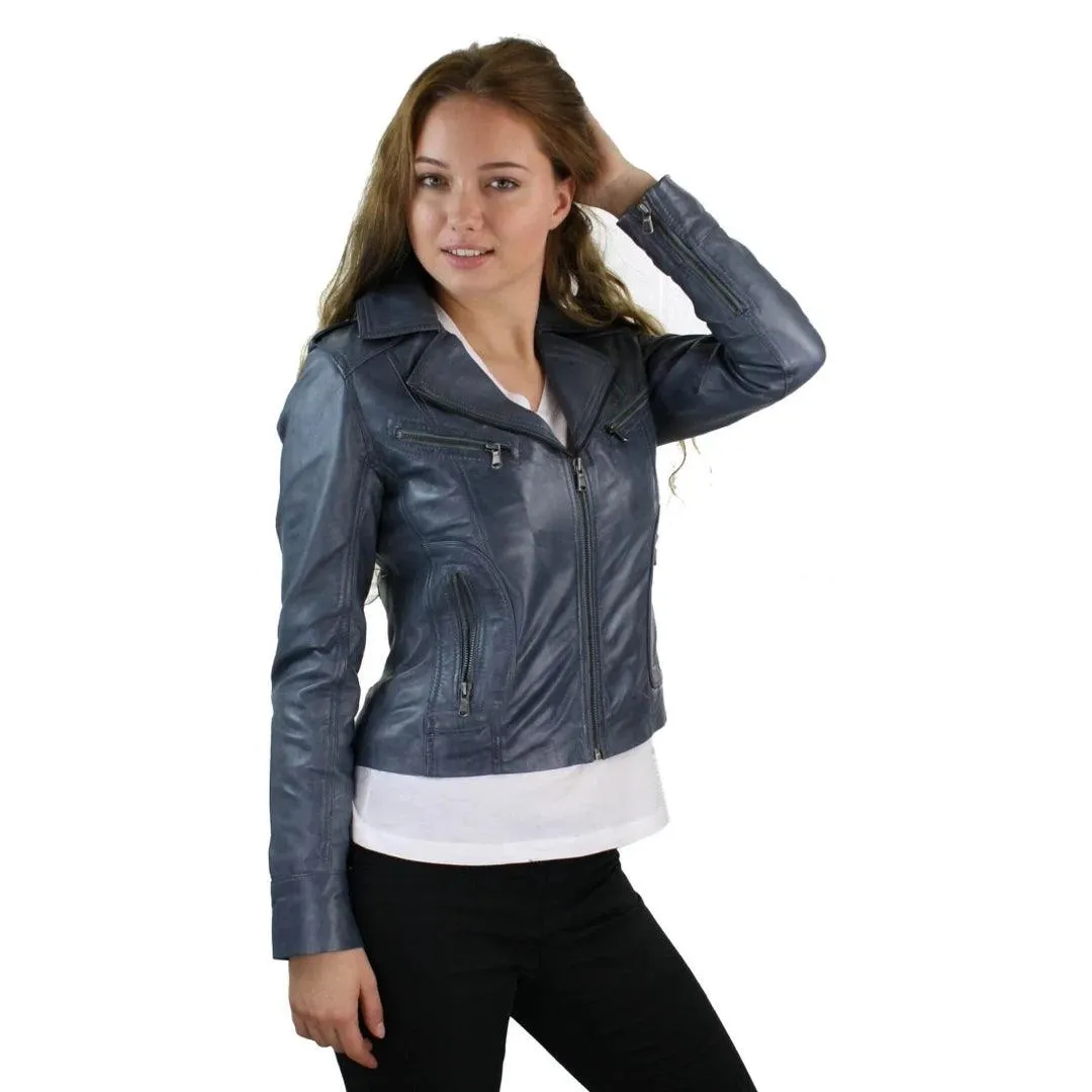 Ladies Women Real Leather Biker Rock Purple Red Slim Fit Jacket