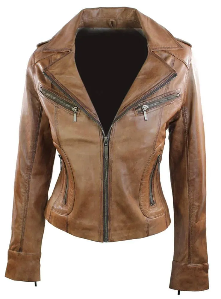 Ladies Women Real Leather Biker Rock Purple Red Slim Fit Jacket