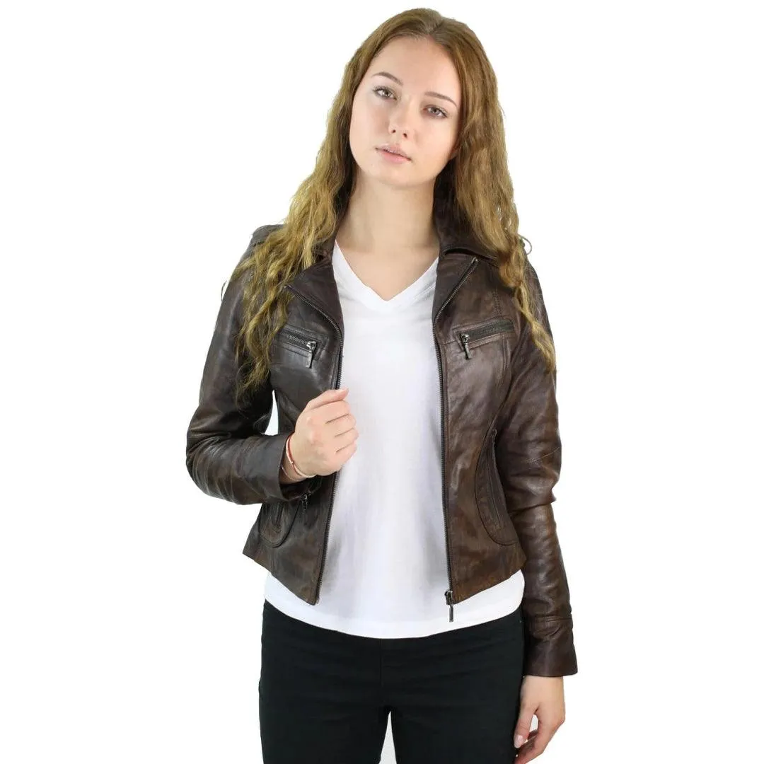 Ladies Women Real Leather Biker Rock Purple Red Slim Fit Jacket