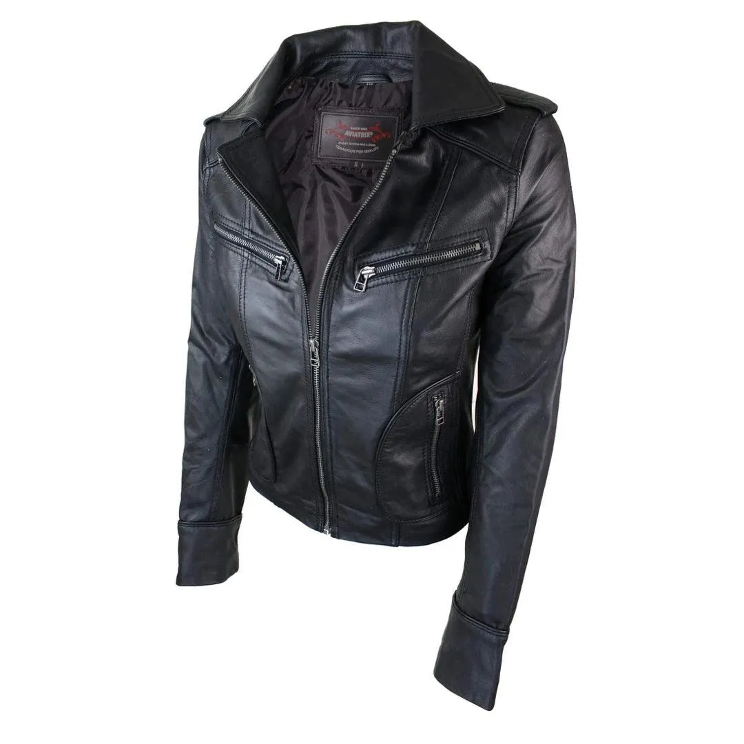 Ladies Women Real Leather Biker Rock Purple Red Slim Fit Jacket