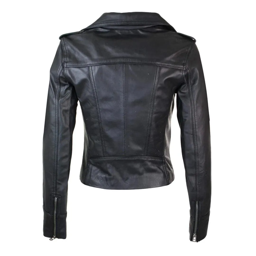 Ladies Women Real Leather Biker Rock Purple Red Slim Fit Jacket