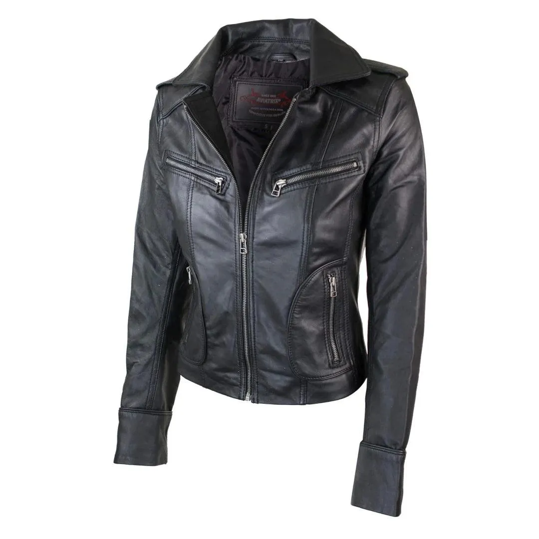 Ladies Women Real Leather Biker Rock Purple Red Slim Fit Jacket