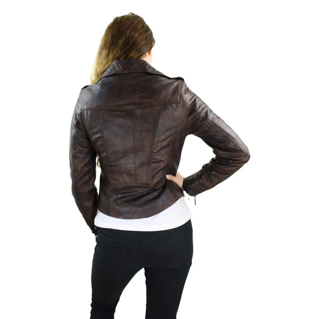 Ladies Women Real Leather Biker Rock Purple Red Slim Fit Jacket