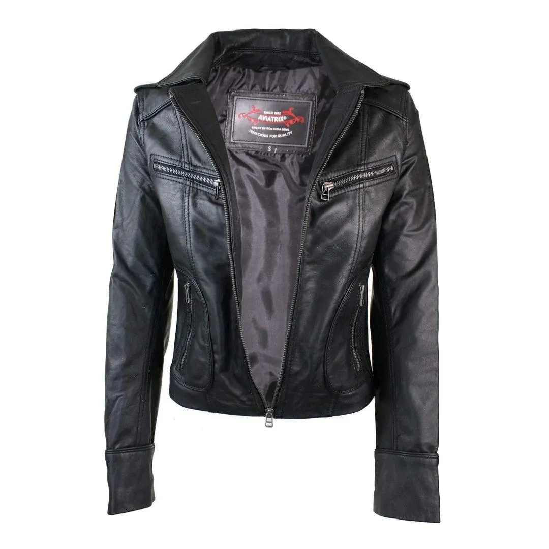 Ladies Women Real Leather Biker Rock Purple Red Slim Fit Jacket