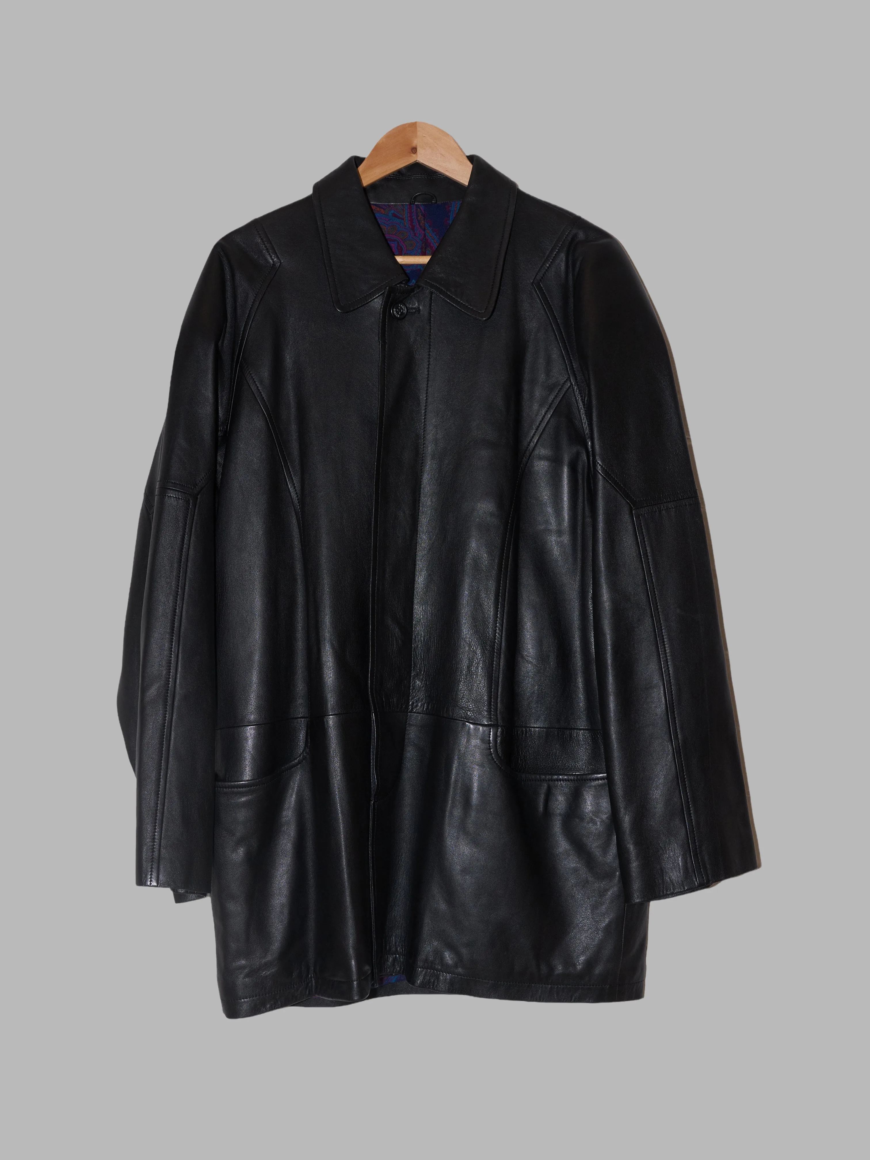 Lanvin Studio 1980s padded black paneled leather jacket - size 50