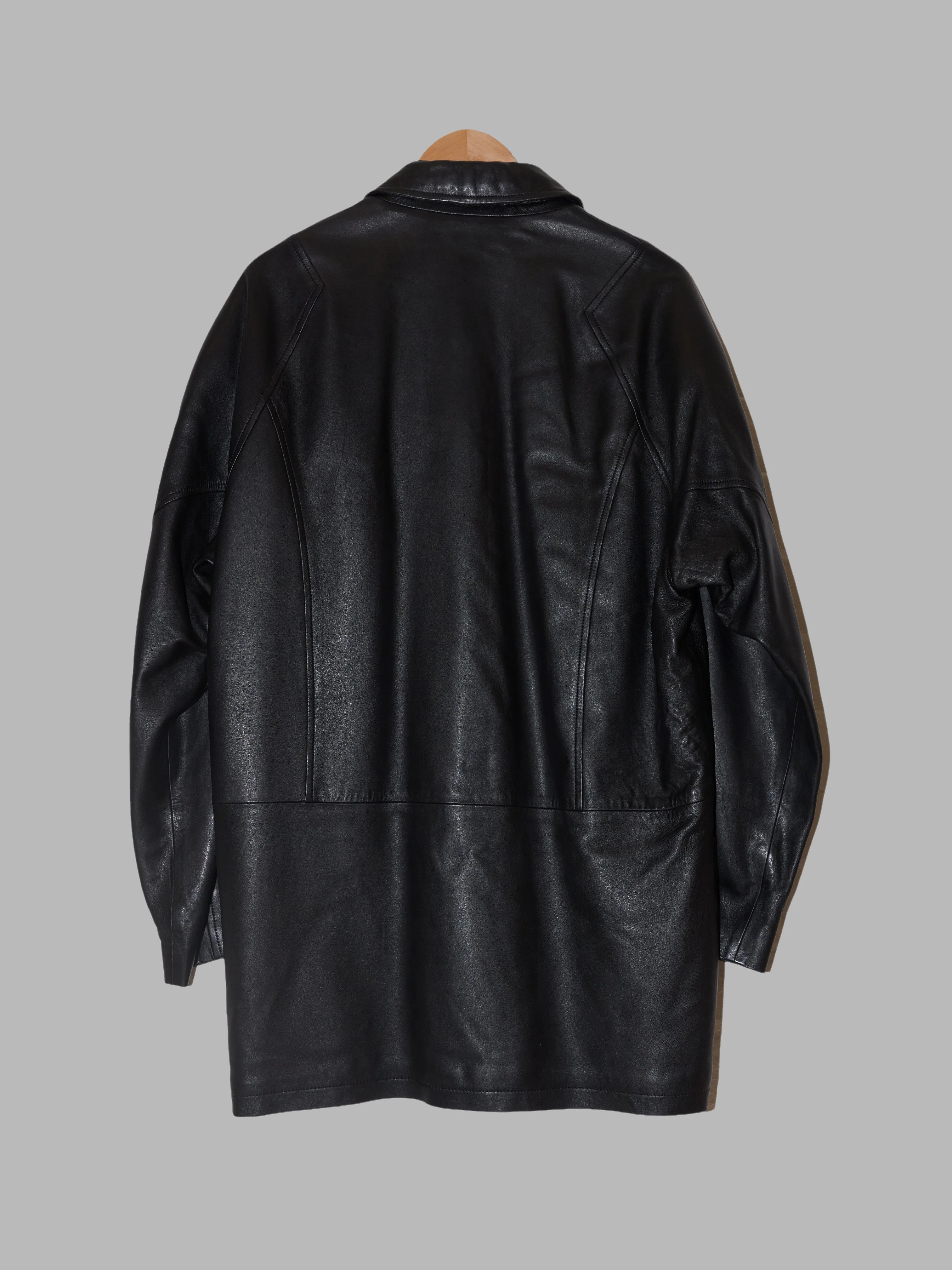 Lanvin Studio 1980s padded black paneled leather jacket - size 50