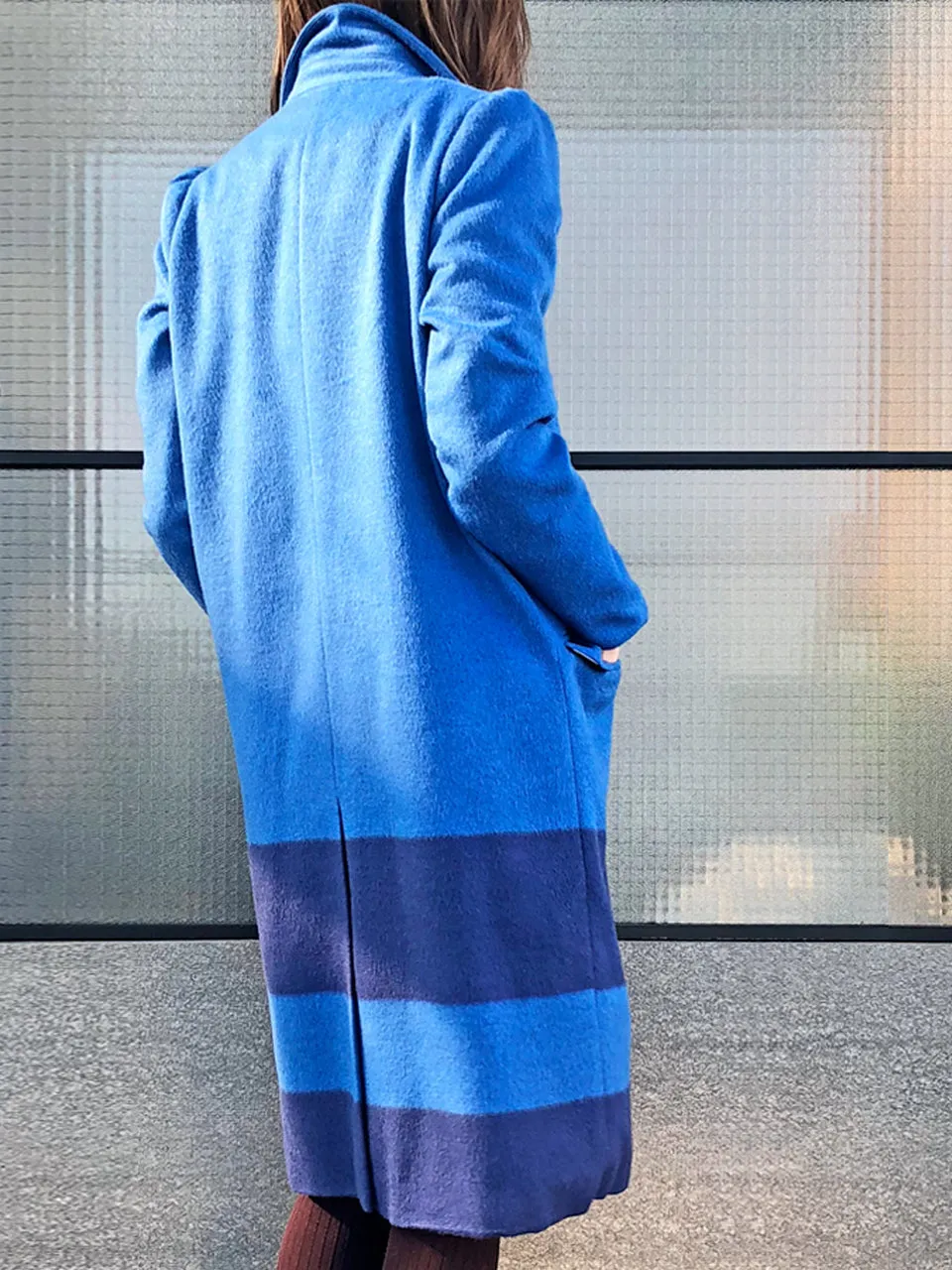 Last Chance! Blue Scallop Trim Wool & Cashmere Blend Coat